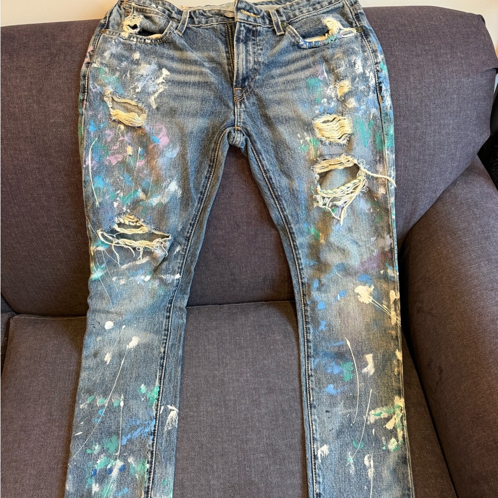 Polo Ralph Laure Distressed Paint-Splatter Jeans - Multi Color